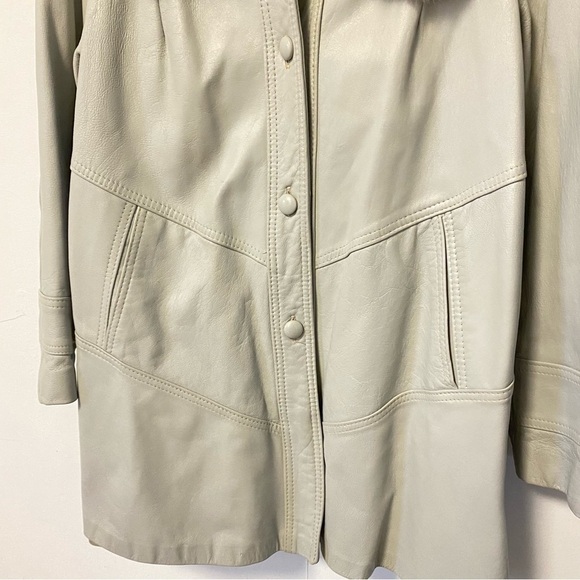 Vintage Fur Trimmed Opera Coat Gray Leather Silver Fox Jacket MobWife Womens S/M - Picture 6 of 13